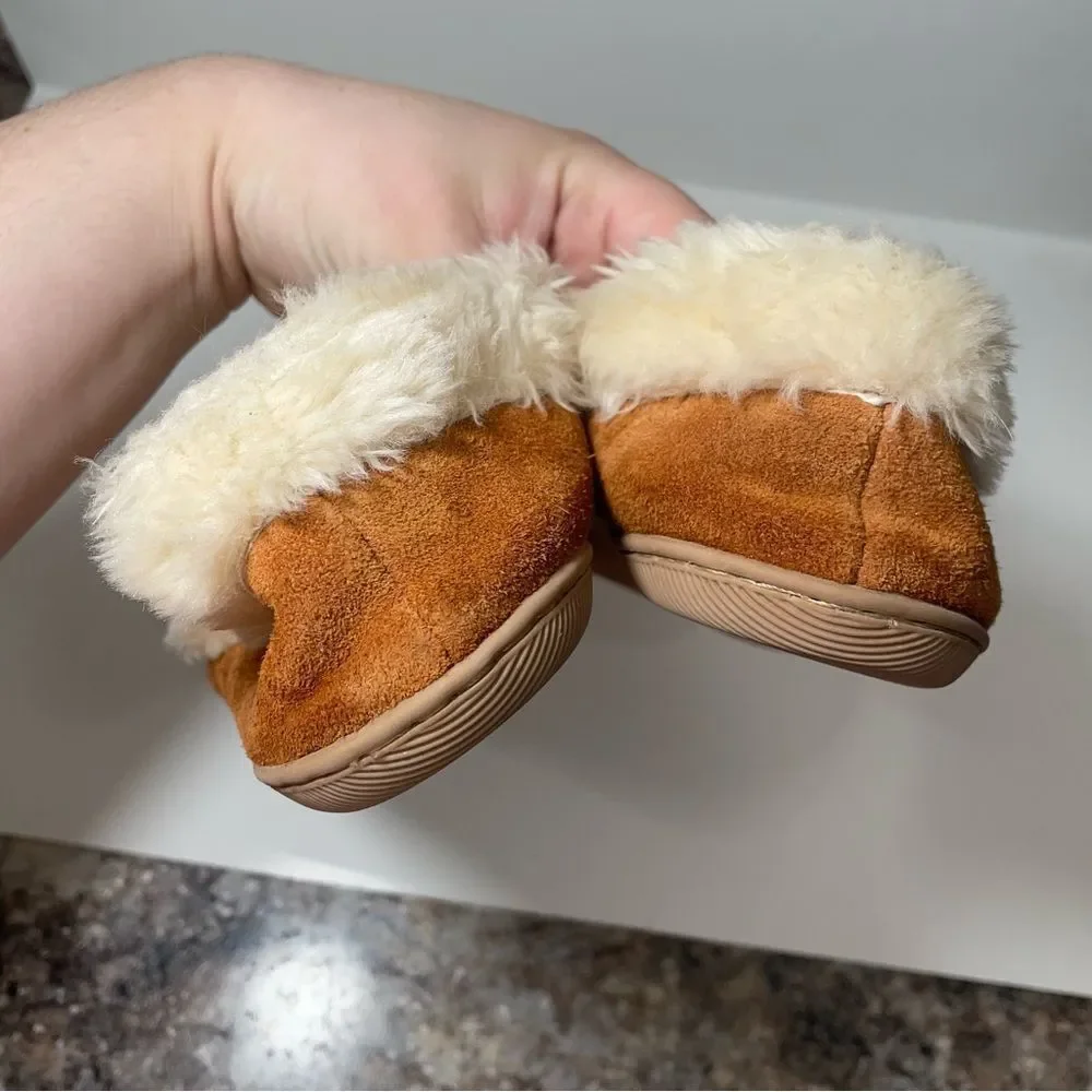 J. Crew Brown Fur Lined Moccasin Slippers
